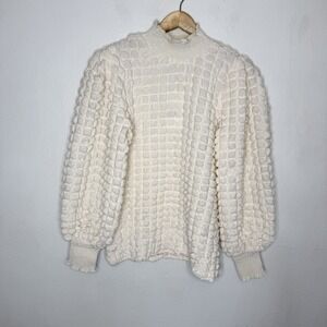New Endless Rose Ivory Bubble Textured Smock Mock Neck Blouse Womens XS